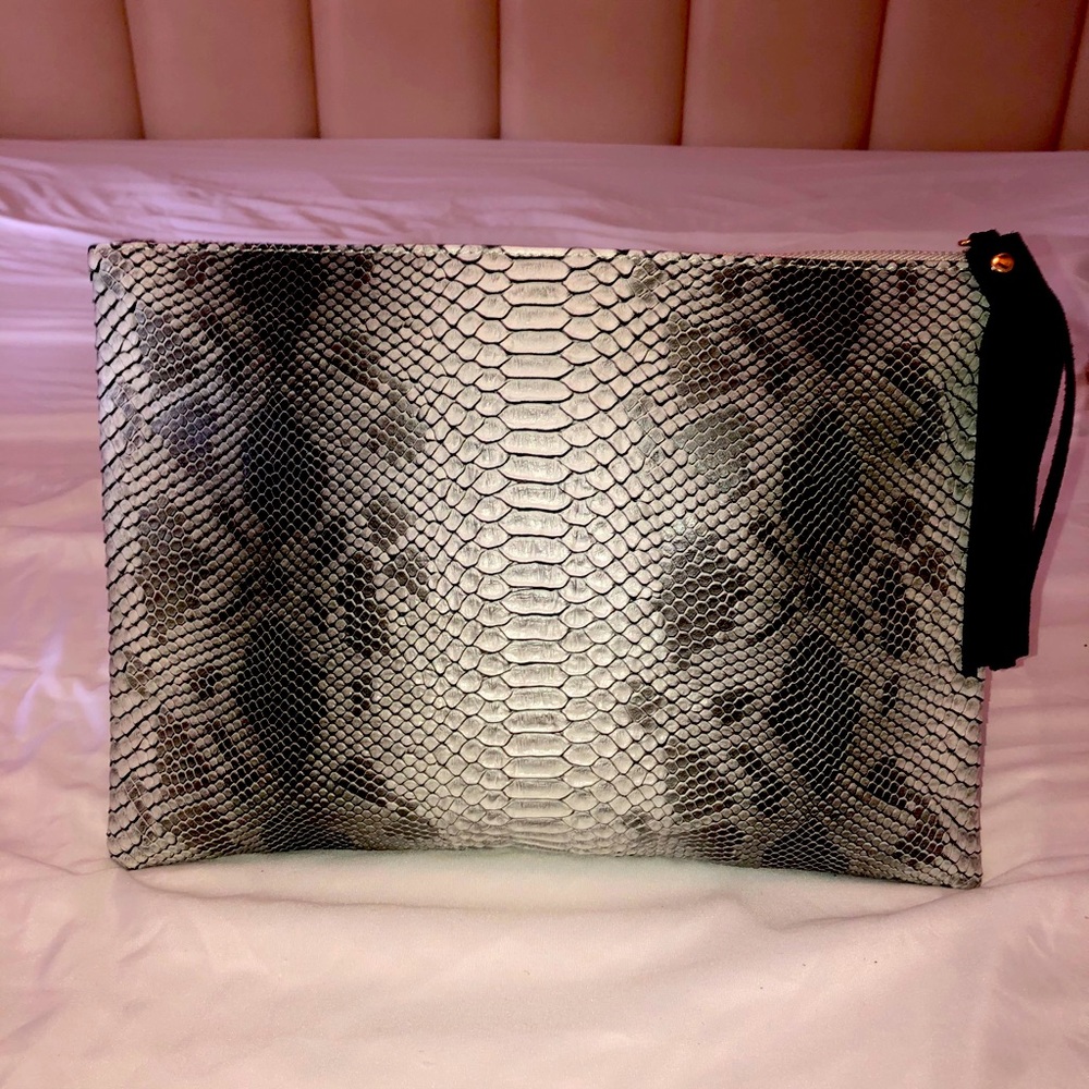 Faux snakeskin clutch